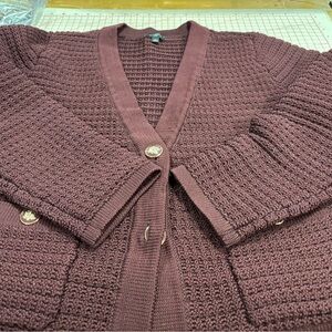 Talbots Waffle Knit Cardigan in Deep Burgundy
